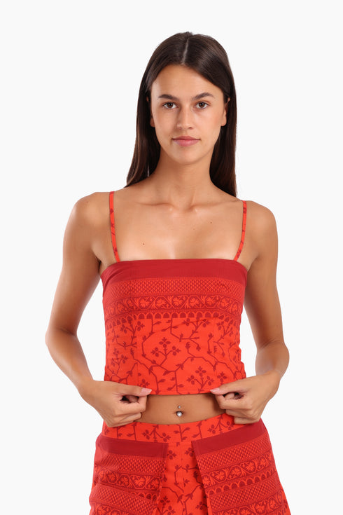 Short top in cotton with adjustable straps